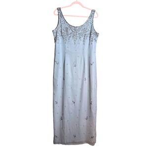 Y2K 90s Ethereal Fairycore Mermaidcore Blue Sequin Beaded Formal Gown Dress 14